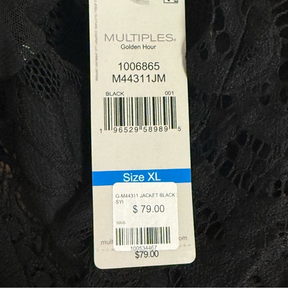 NWT Multiples Black Lace Open Front Cardigan Jacket XL Sheer Floral - Picture 8 of 10